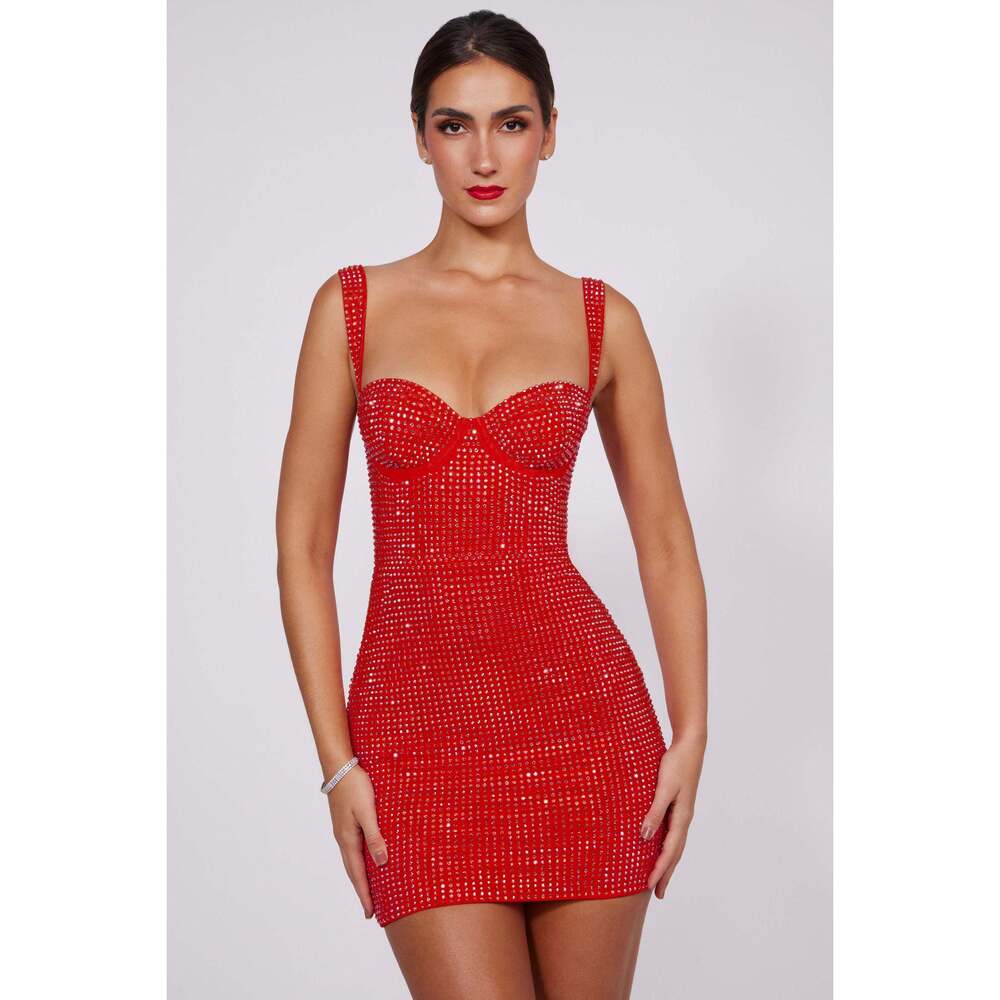 Oh Polly Embellished Sweetheart Corset Mini Dress in Fire Red 0 / Regular